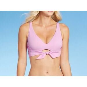 Shade & Shore Women's Tie-Front Bralette Bikini Top Pink size 36D NWT